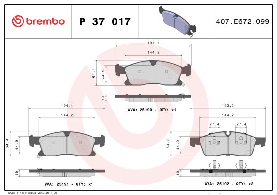 A.B.S. P 37 017 BREMBO Bremsbelagsatz, Scheibenbremse